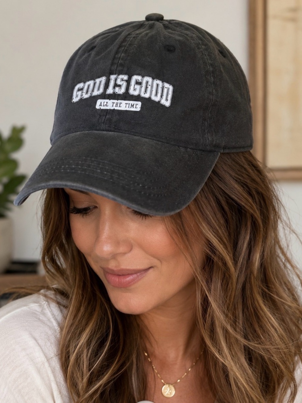 "GOD IS GOOD" Black Vintage Faded  Baseball CapNew